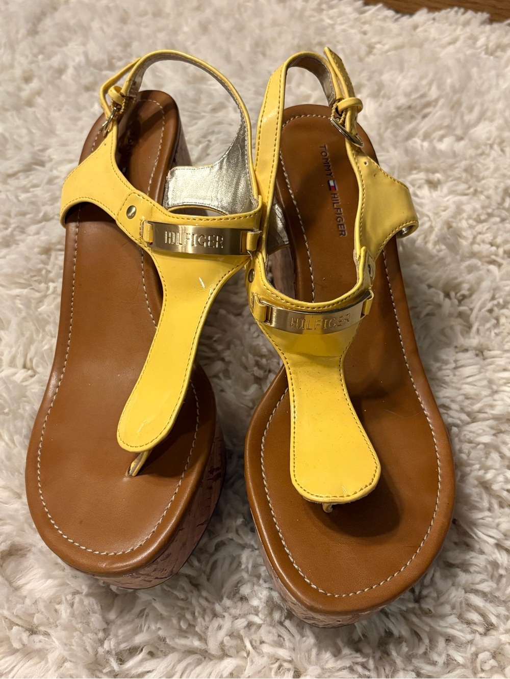 Tommy Hilfiger Yellow Monor Wedge Sandals Cork Platform Slingback 8.5